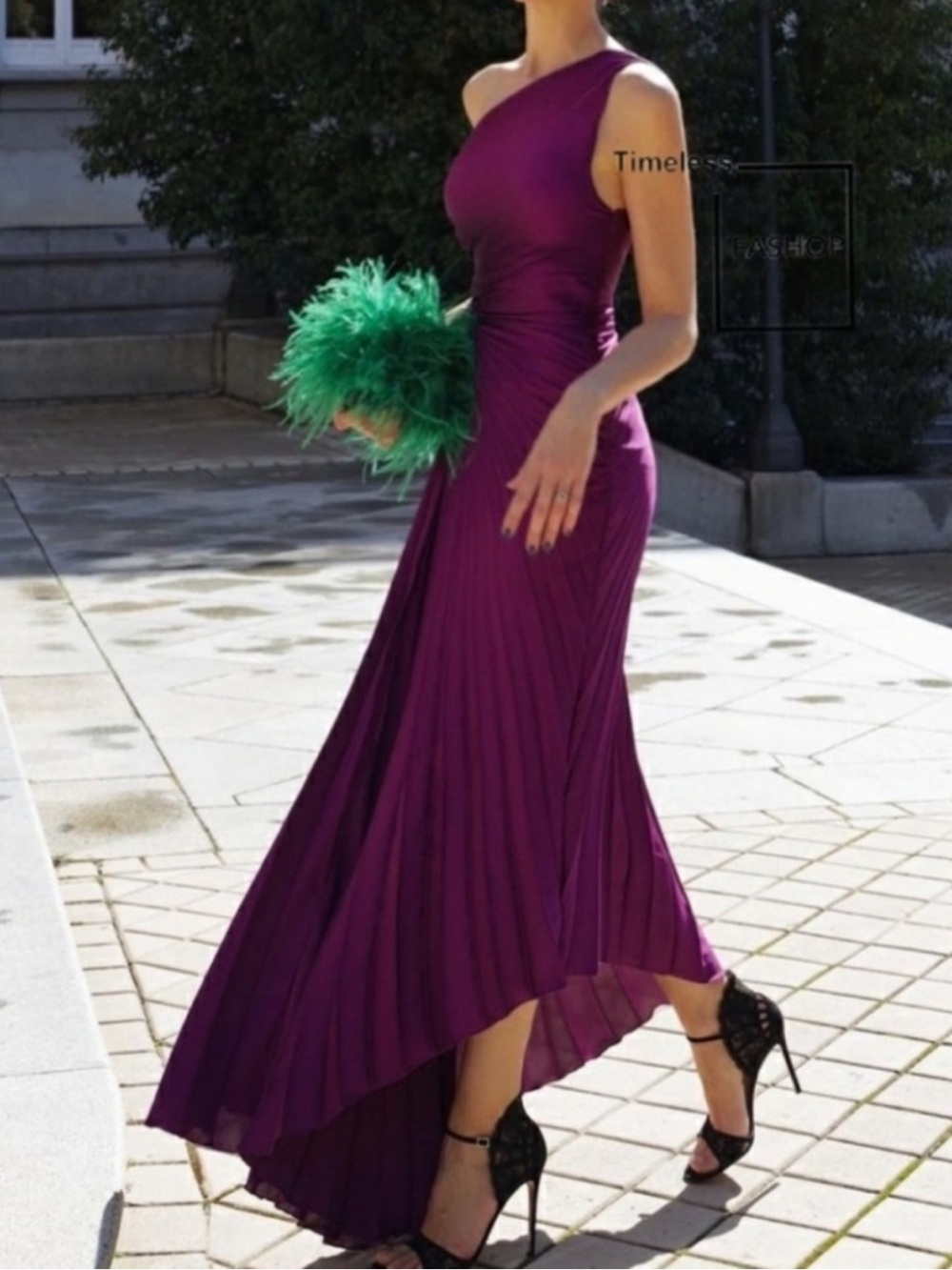 One-Shoulder Pleated Cut-Out Dress in Deep Purple - Picture 10 of 12